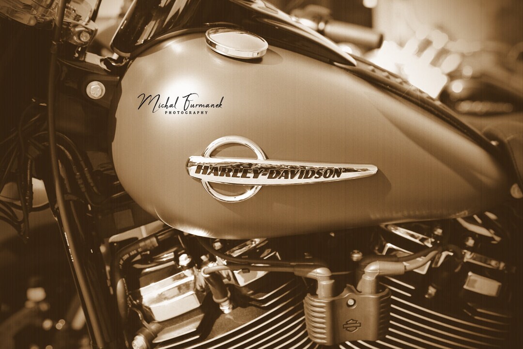 Harley Davidson Art Print, Harley Wall Decor, Large Sepia Harley