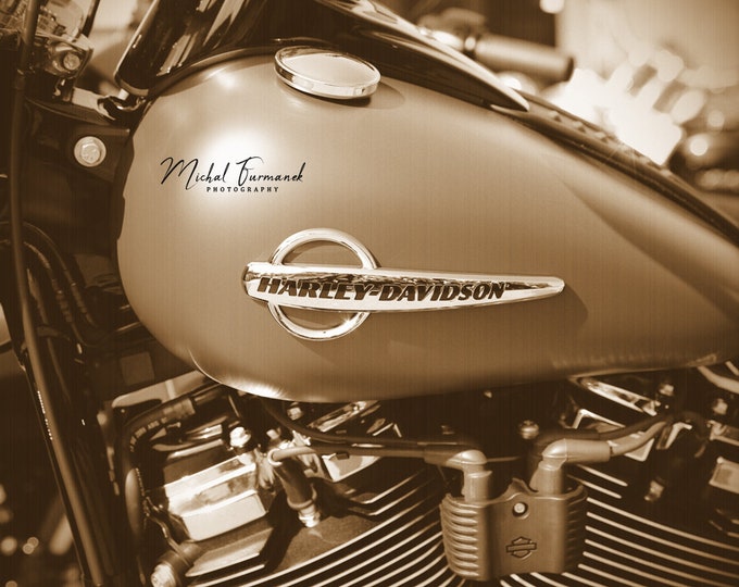Harley Davidson art print, Harley wall decor, large sepia Harley picture, old photo style, motorcycle gift, paper or canvas, 5x7 to 32x48"