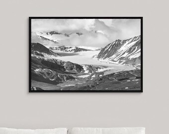 Alaska mountains print, Alaska wall art, glacier photo, black and white mountains photography, Alaska picture, paper or canvas, up to 40x60"
