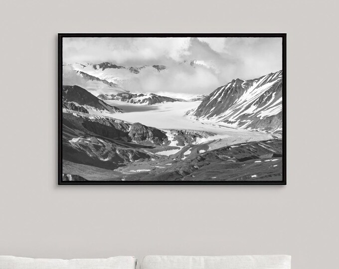 Alaska mountains print, Alaska wall art, glacier photo, black and white mountains photography, Alaska picture, paper or canvas, up to 40x60"