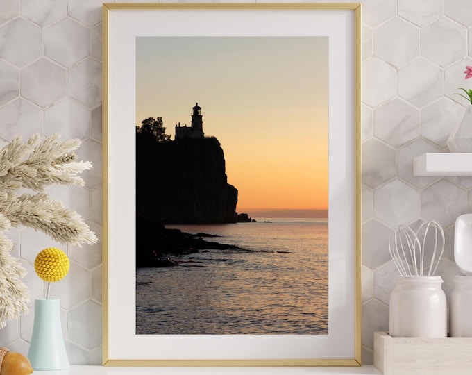 VERTICAL Split Rock Lighthouse photo print, Lake Superior art photography, sunrise picture, large paper/ canvas wall decor 8x10 11x14 24x36