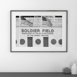 Chicago Bears Soldier Field print, Chicago art print, photography wall decor, framed Chicago Bears gift, American flag photo 5x7 to 32x48