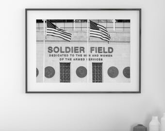 Chicago Bears Soldier Field print, Chicago art print, photography wall decor, framed Chicago Bears gift, American flag photo 5x7 to 32x48