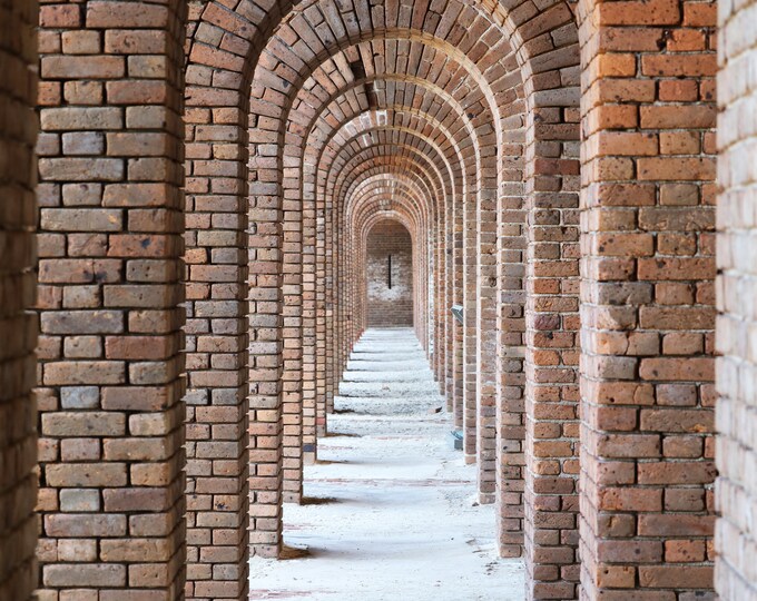 VERTICAL red brick arches print, Fort Jefferson, old fort decor, vanishing point photography, Florida wall art, Dry Tortugas, 5x7 to 40x60"