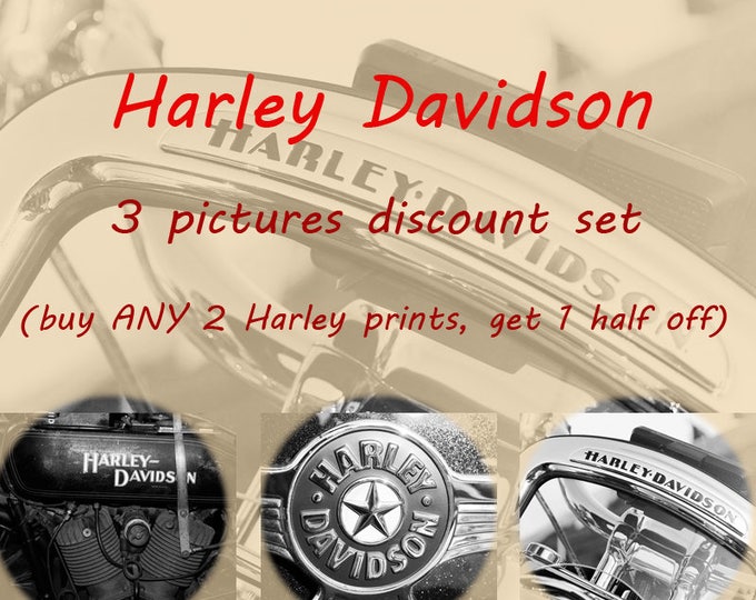 Harley Davidson discount set, 3 photo prints, black and white art, birthday gift picture, large canvas photography, wall decor 11x14 30x45