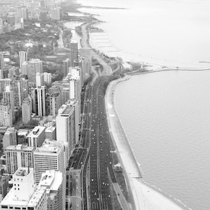 Chicago Lake Shore Drive photo print, Chicago photography, black and white art, large wall art, paper or canvas picture, 5x7 8x10 to 24x36 image 1