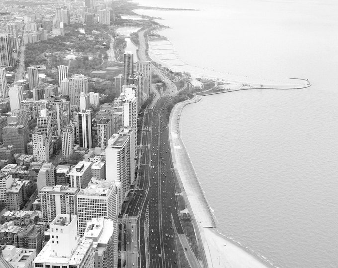 Chicago Lake Shore Drive photo print, Chicago photography, black and white art, large wall art, paper or canvas picture, 5x7 8x10 to 24x36"