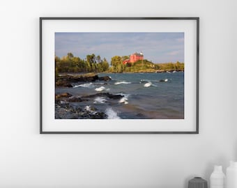Marquette Red Lighthouse photo print, Lake Michigan wall art, large paper or canvas picture, photography decor 8x10 11x14 12x16 16x20 20x30