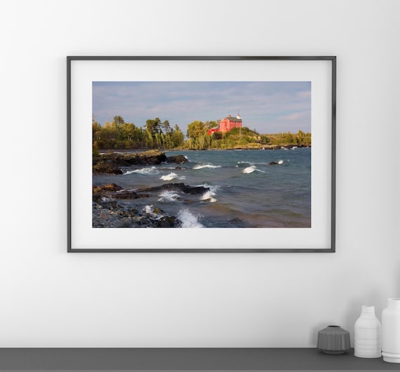 Marquette Red Lighthouse photo print, Lake Michigan wall art, large paper or canvas picture, photography decor 8x10 11x14 12x16 16x20 20x30