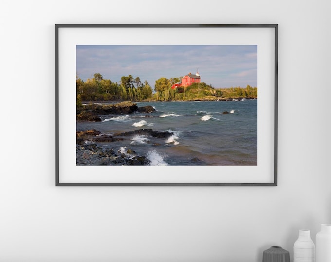 Marquette Red Lighthouse photo print, Lake Michigan wall art, large paper or canvas picture, photography decor 8x10 11x14 12x16 16x20 20x30
