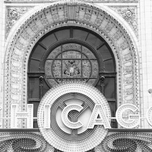 Chicago Theater photo print, black and white Chicago photography wall art, Chicago architecture, Chicago wall art, 5x7 12x18 16x24 to 32x48
