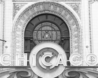 Chicago Theater photo print, black and white Chicago photography wall art, Chicago architecture, Chicago wall art, 5x7 12x18 16x24 to 32x48