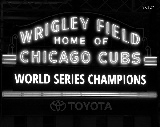 Chicago Cubs wall art print, black and white Chicago photo, Wrigley Field sign, Chicago sports, paper or canvas picture 5x7 8x10 11x14 20x30