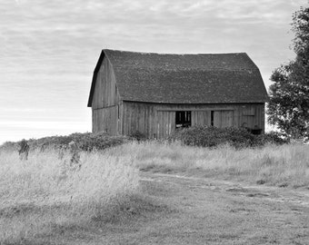 Old Barn photo print, black and white art photography, Michigan country picture, large paper canvas rustic wall decor 8x10 16x20 20x30 24x36