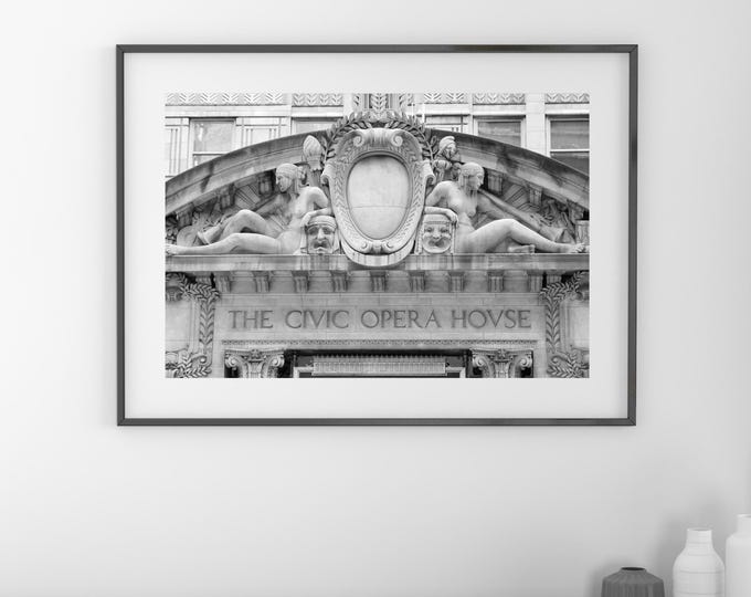 Chicago picture, wall art decor, Civic Opera House photo print, black and white photography, large paper or canvas, 5x7 8x10 11x14 to 24x36"