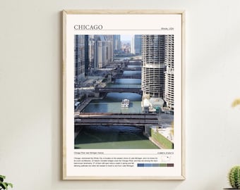 Chicago print, travel poster, Chicago River bridges wall art, Chicago picture, city photography, large Chicago wall decor 5x7 18x24 24x36
