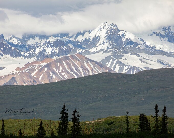 Alaska photo print, Denali Highway mountains photo, mountain photography, wall art decor, large paper or canvas picture, 5x7 to 40x60"