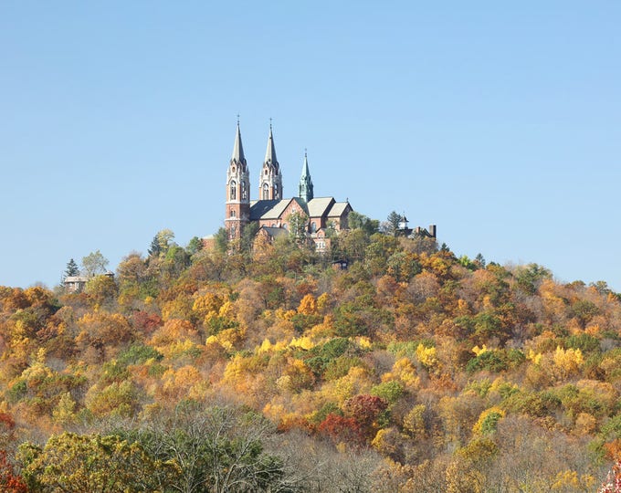 Holy Hill Basilica, wall art decor, fall in Wisconsin photo print, autumn photography, large paper or canvas picture, sizes 5x7 to 32x48"