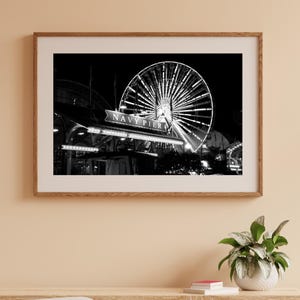 Navy Pier at Night, Chicago wall art, black and white photo, Chicago wall decor, Ferris Wheel, large canvas, 8x10 11x14 16x20 24x30 32x48" afbeelding 4
