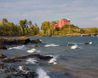 Marquette Red Lighthouse photo print, Lake Michigan wall art, large paper or canvas picture, photography decor 8x10 11x14 12x16 16x20 20x30