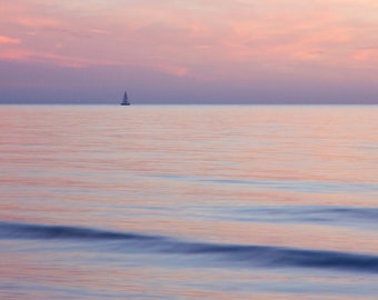 Lake Michigan sailboat sunset, nautical photography, sailing art photo print, purple wall decor paper canvas picture 8x10 16x20 24x36 24x36