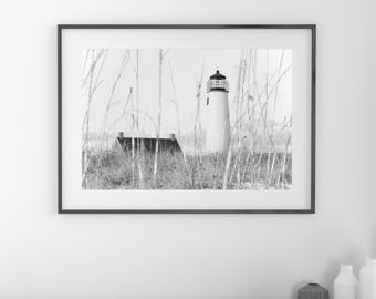 Lighthouse art photo print, black and white photography, large paper canvas picture, Florida ocean beach wall decor 5x7 8x10 11x14 to 32x48"