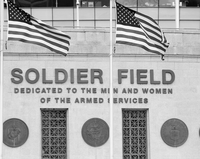 20x30 inch CANVAS, 30% off sale, Chicago Soldier Field print, black and white photography, large picture, Bears wall art, football decor