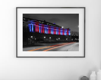 Chicago photo print, Soldier Field print, Chicago Bears wall decor, red and blue art, large Chicago picture, canvas, 8x10 16x20 24x36 32x48