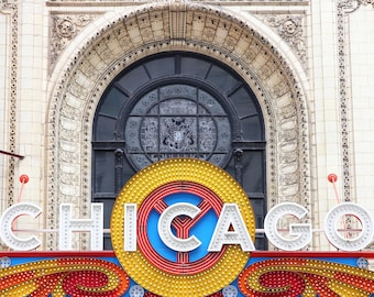 Chicago Theater wall art, Chicago architecture, neon sign in color, Chicago framed art, Chicago photo print, canvas decor, 5x7 to 32x48