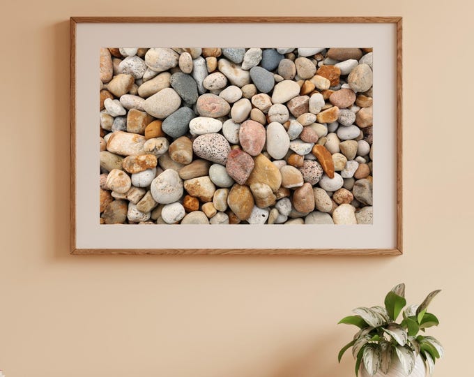 Pebbles art print, pebble beach photography, paper or canvas picture, photo of stones, rocks, Lake Michigan wall decor, sizes 5x7 to 32x48"