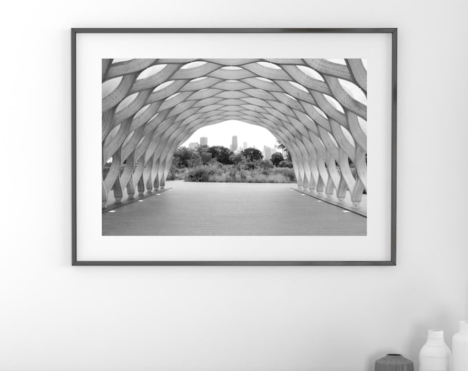 Chicago Honeycomb skyline photo print, tunnel sculpture, black and white picture, paper or canvas wall art decor 5x7 8x10 to 24x36 inches