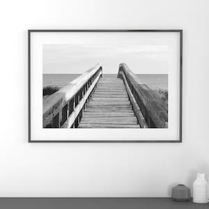 Beach decor, ocean wall art, St George Island photo print, black and white photography, pier picture on paper or canvas, 5x7 to 24x36 inches