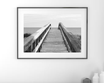 Beach decor, ocean wall art, St George Island photo print, black and white photography, pier picture on paper or canvas, 5x7 to 24x36 inches