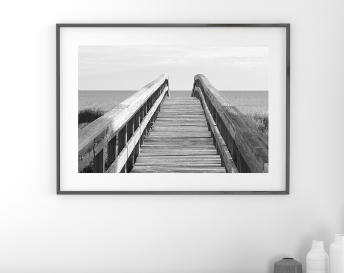 Beach decor, ocean wall art, St George Island photo print, black and white photography, pier picture on paper or canvas, 5x7 to 24x36 inches