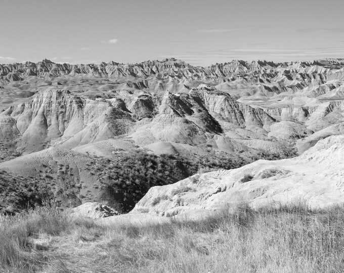 Badlands photo print, black and white South Dakota wall art, National Park photography decor, large paper or canvas picture, 5x7 to 24x36"