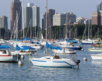 Boats in Chicago Harbor, nautical wall art, Chicago print, nautical decor, large nautical art, unframed, framed, canvas, 5x7 to 32x48"