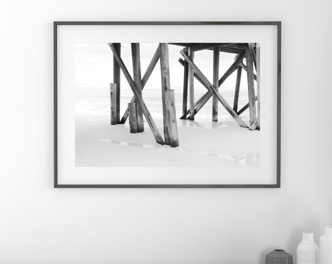 Mexico Beach Pier, Florida picture, black and white beach photography, coastal wall art, nautical decor, ocean print, canvas, 5x7 to 32x48"