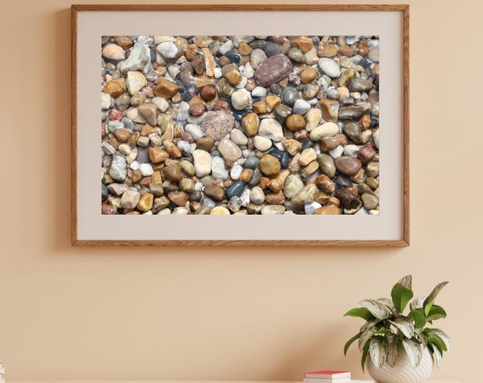 Pebbles art print, pebble beach photography, paper or canvas picture, photo of stones, rocks, Lake Michigan wall decor, sizes 5x7 to 32x48"