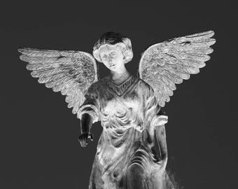 Angel statue photo print, black and white photography, large paper or canvas picture, Lake Geneva wall decor, sizes from 5x7 to 32x48 inches
