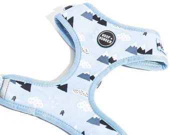 Mountains Hiking Adjustable Dog Harness, nature and clouds, blue harness, harness for puppy, no pull harness, unisex dog harness, wilderness