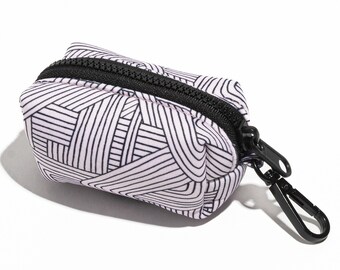 Minimalist Grid Lines Waste Bag Holder, Poo Bag, Geometric Pattern Dog Poop Holder, Clip on mini pouch with Zipper, training, New Puppy Gift