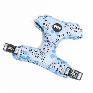 Leopard Print Adjustable Dog Harness, harness for puppy, animal print, periwinkle blue, New Puppy Gift, new puppy, gift for dog mom, unisex