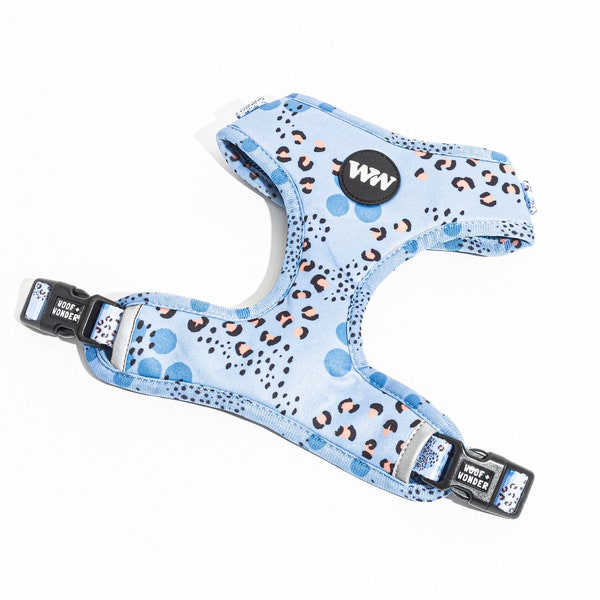 Leopard Print Adjustable Dog Harness, harness for puppy, animal print, periwinkle blue, New Puppy Gift, new puppy, gift for dog mom, unisex