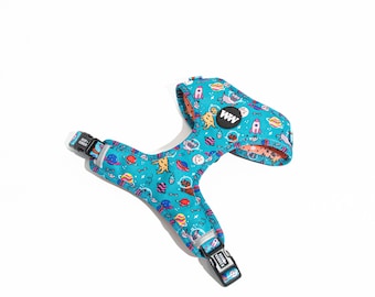 Moon Space Adjustable Dog Harness, unisex harness, harness for puppy, no pull harness, unisex dog harness, galaxy, boy puppy, ufo, planets
