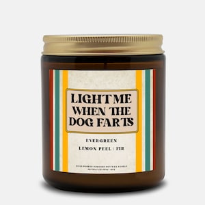 Light Me When the Dog Farts Soy Candle Evergreen Scent, Funny Novelty Candles, pet safe candle, dog lover gift, funny candles