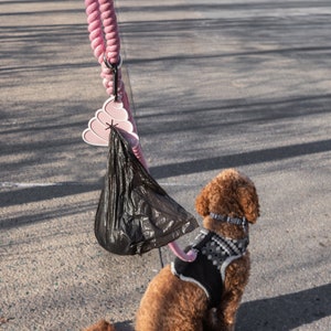 Pink Poo Hands Free Used Bag Holder, clip on waste bag carrier, dog walking poo clip, dog walking accessories, hiking with dog, puppy walk