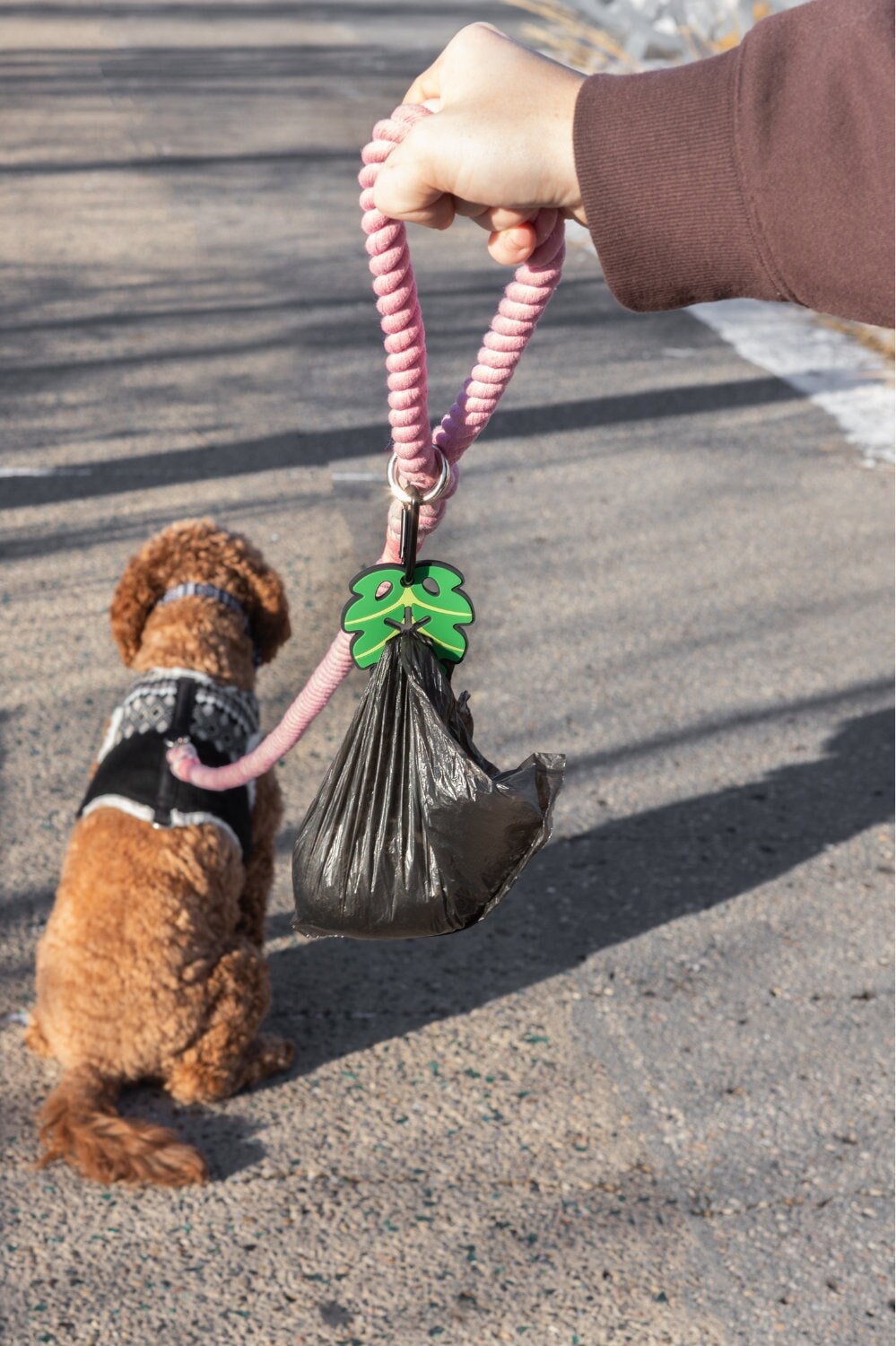 Monstera Tropical Leaf Hands Free Used Poop Bag Holder, clip on waste bag carrier, dog walking poo clip, easy walking accessory, puppy walk