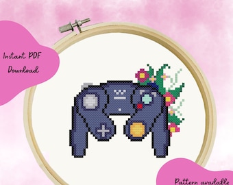 Floral Nostalgia - Gamecube Controller Cross Stitch Pattern - Instant Download