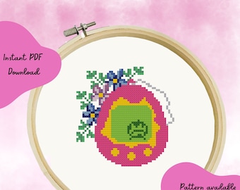 Floral Nostalgia - Tamagotchi Cross Stitch Pattern - Instant Download