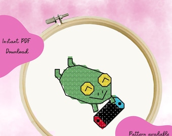 Gamer Frog Cross Stitch Pattern - Instant Download